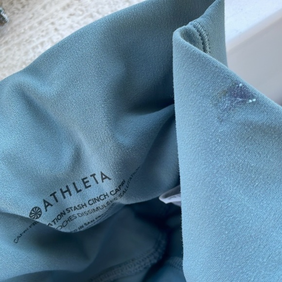 ATHLETA Oxidized Green Salutation Stash High Rise Cinch Capri Legging Size Large - Picture 13 of 13